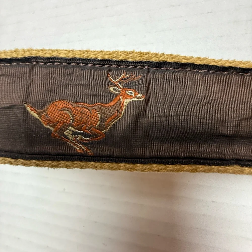Vintage Leather And Fabric Belt Deer Men’s‎ 44.5” Hunting Woodland Buck Buckle
